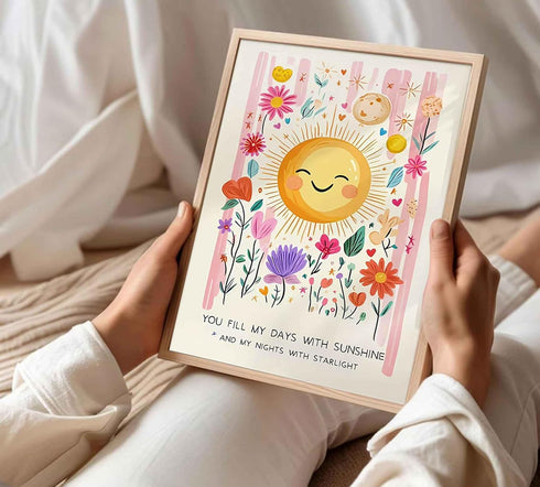 12x16inch Wildflower Nursery Wall Art Boho Sun Floral Botanical Wall Decor You Fill My Days With Sunshine Painting