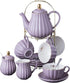 Jusalpha Fine China 8 OZ Purple Coffee Cup/Teacup, Saucer, Spoons, Teapot and