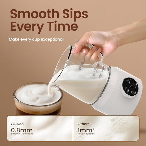 4-in-1 13.52oz Casimhu Milk Frother, Electric Milk Frother and Steamer with LED Touch Screen, Ceramic Lining Bottom