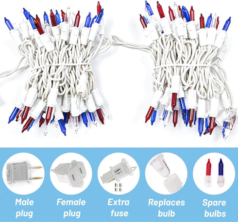 4th 100 Count 20 Yiaht of July Decorations Lights Red White & Blue Feet Patriotic Mini String Waterproof Independence