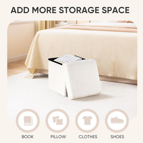 White,11.8"x11.8"x11.8" PINPLUS Storage Ottoman Cube Square Shaped Ottomans with Storage Foot Stool Footrest for Lving