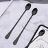 9 Inch Long Handle Iced Tea Spoon, DaKuan Set of 6 Stainless Steel Iced Teaspoon for Iced Tea, Coffee, Cocktail, Milkshake, Cold Drink (Black)