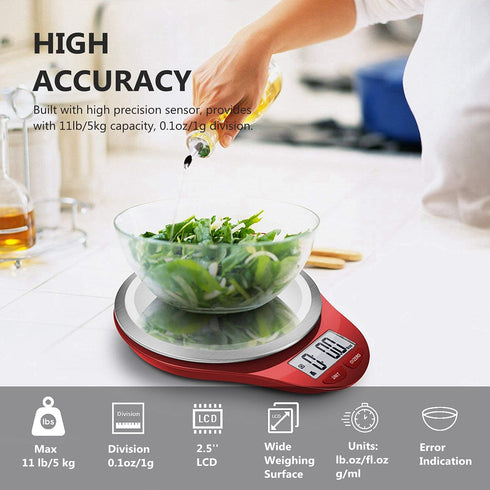 NUTRI FIT Digital Kitchen Food Scale, Large Stainless Steel Platform for Baking and Cooking, Red