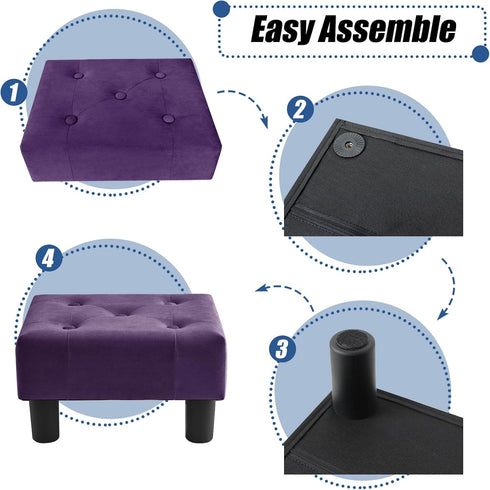 BRIAN & DANY Small Foot Stool, Velvet Foot Stools with Legs, Stable Small Footstool for Living Room, Purple