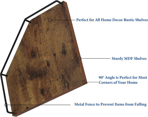 Set 3, Trwcrt Corner Shelf Wall Mounted of Floating Wall Shelves Rustic Wooden Storage Shelves for Bedroom, Bathroom