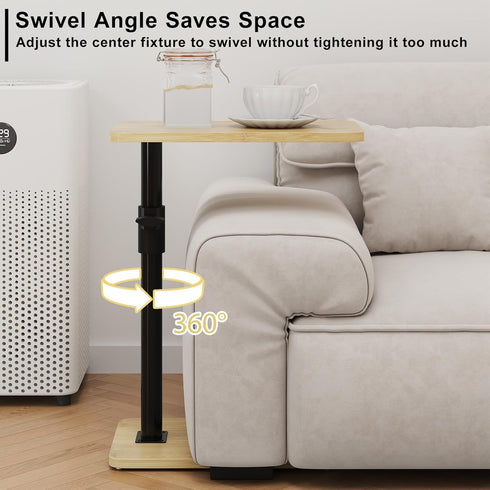 2Pcs 360 (2PCS, Sofa Armrest Tray Table - Bamboo Swivel TV Trays - Height Adjustable Side Table for Bed or Chair
