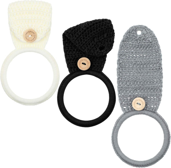 Tatuo 3 Pieces Crochet Towel Holder, Hanging Kitchen Dish Towel Holder Ring for Stove, Black, White, Gray