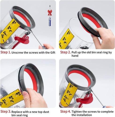 Dust Bin Top Fixed Sealing Ring, Compatible with Dyson V11 V15 Vacuum Cleaner Replacement Parts with T8 Screwdriver