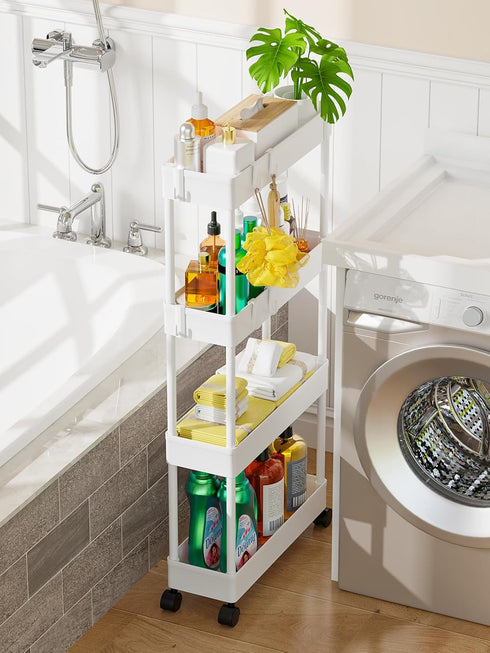 5.1" 4 LEHOM Slim Storage Cart - Tiers Bathroom Organizer Mobile Shelving Unit Storage Rolling Utility Cart Slide Out