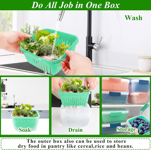 50oz Berry Keeper Fruit Storage Container for Fridge, Fresh Food Produce Saver with Removable Drain Colander