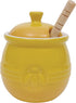 Whimsical Yellow Stoneware Honey Jar with Wooden Dipper