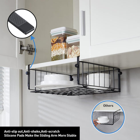 2 Pack AmonHouseware Hanging Under Shelf Storage Basket,Adjustable Under Cabinet Add-on Storage Racks Slide-in Baskets