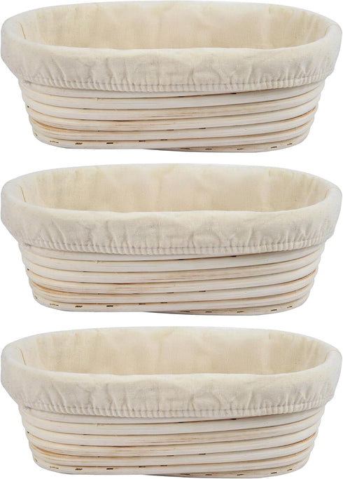 BACCZZY 3Pcs Banneton Bread Proofing Basket, 10 inch Oval Banneton Basket,Sourdough Proofing Basket,Bread