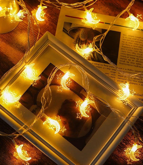 WFGGEH 10ft 20 Moon Star String Lights Plug in, LED Star and Moon Fairy Lights Warm White for Birthday Party Christmas