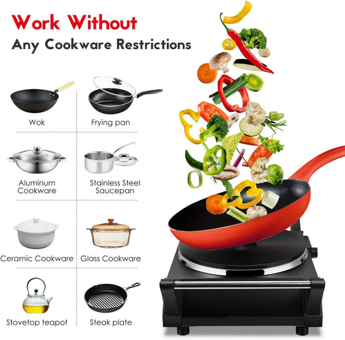 Techwood Hot Plate Portable Electric Stove, 1500W Countertop Single Burner with Adjustable Temperature, 7.5” Cooktop