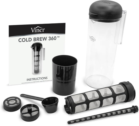 VINCI Cold Brew 360, 1.4L Cold Brew Coffee Maker with Patented Dual Filter 360 Brewing Technology, Iced Coffee Pitcher