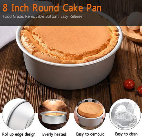 8 Inch Round Cake Pan, Non-Stick Cake Baking Pans with Removable Bottom, Aluminum Cheesecake Pan, Chiffon Cake Mould
