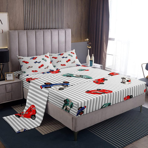 Feelyou Race car Bed Sheet Set Speed Sports Car Bedding Set Racing