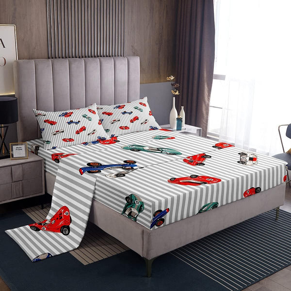 Feelyou Race car Bed Sheet Set Speed Sports Car Bedding Set Racing