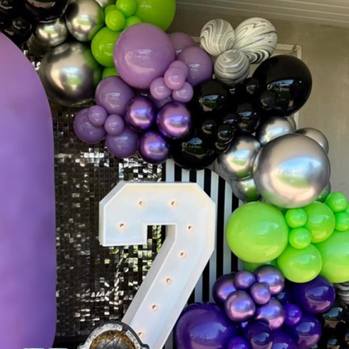 52 12 Inch Purple and Green Balloons, PCS Metallic Chrome Purple Light Green Black Latex Balloons with Black Green