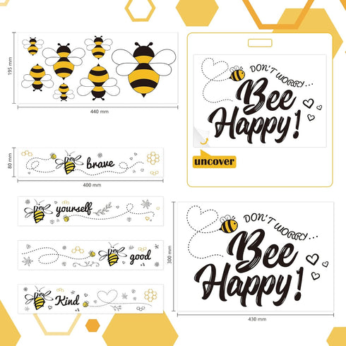 12 Pcs Bee Gnome Wall Decals, Honey Bee Window Decor Clings with Inspirational Quotes for Kitchen Office Decoration