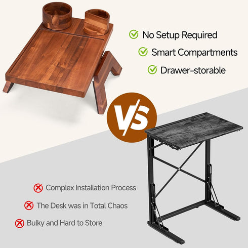 VANGONA 360Rotating Couch Armrest Table, Foldable Side Tray Table for Couch, Cup & Phone Holder Tray, Anti-Slip Snack