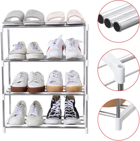 Closet (4-Tier, Jucaifu Stackable Small Shoe Rack, Entryway, Hallway and Space Saving Storage and Organization White)