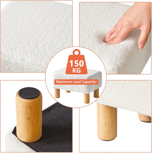 15.74" D11.41" W9.84" UHBD030W YMYNY Ottoman, Modern Footrest with Soft Padded Seat, Foot Stool with Wood Legs, Small