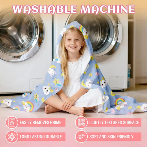 JOPJOLIW 30" 50", Cozy Clouds Hooded Beach Towel for Kids, Blue Sky Hooded Towels for Toddlers X Moon Clouds Stars Warm