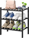 viewcare Small Shoe Rack for Entryway,3-Tier Black Bamboo Shoe Organizer for Hallway