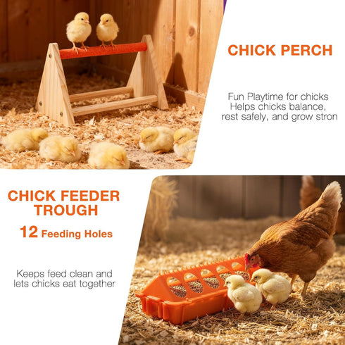 ATHCOHT Set,Automatic 1L 2 Chicken Feeder and Waterer Chick Feeder and Waterer with Wooden Perch,Baby Chicks Supplies