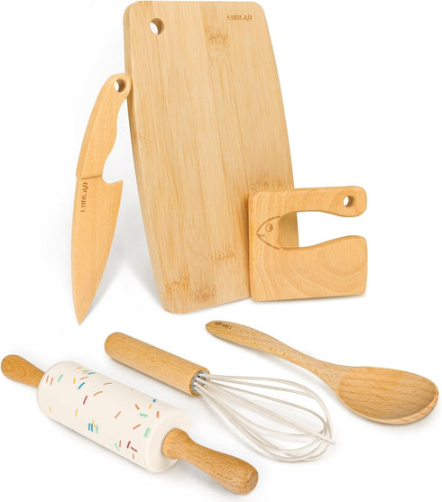 LUOLAO Wooden Kids Safe Knife and Kids Baking Set for Real Cooking,
