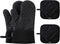 Set of 4 Black Oven Mitts and Pot Holders, 482 F Heat Resistant Non-Slip Gloves for BBQ, Grill, Baking, Cooking, Oven,