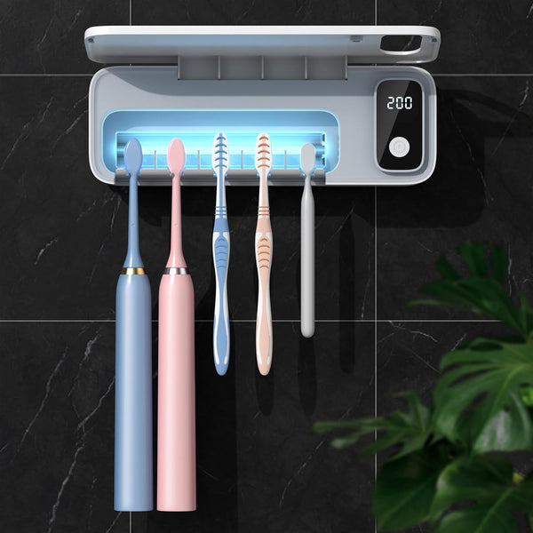 StarWin Toothbrush Cleaner, 5 Slots Wall Mounted Toothbrush Holder for Bathroom, Timer