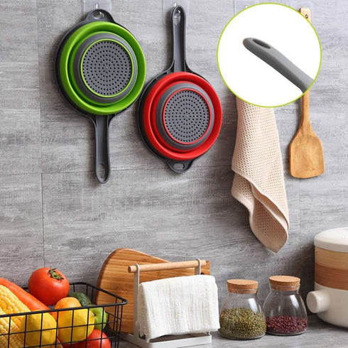 2 Pack Kitchen Foldable Silicone Strainer Colanders - Collapsible with Handles, Space-Saver for Draining Pasta,