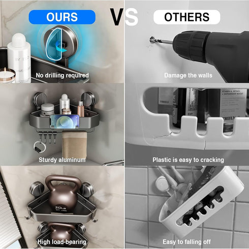 1 Pack Mustorn Suction Cup Shower Caddy Corner, Suction Corner Shower Shelves No Drilling, Rustproof Shower Organizer