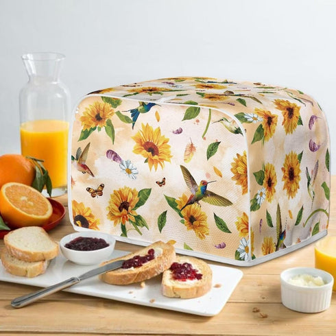 Hummingbird Sunflower Print 4 Slice Toaster Covers, Daisy Butterfly Print Kitchen Appliance Dustproof Cover