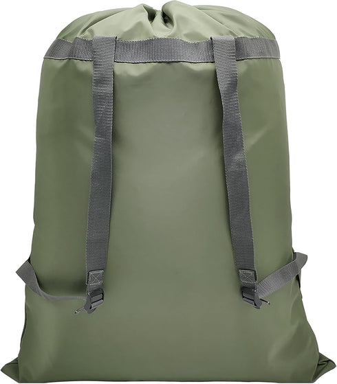Army Green Laundry Bag Backpack, 27” x 34” Heavy Duty with Shoulder Straps, Drawstring Closure for College, Travel