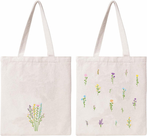 Kazova Floral Cotton Canvas Tote Bag, Aesthetic Flower Tote Minimalist Reusable Bag with Handles