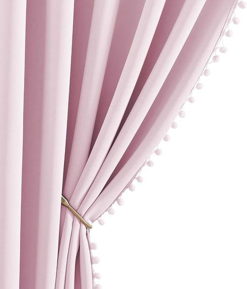 NICETOWN Pom Pom Blackout Curtains for Girls Bedroom Boho Pink Window Curtains