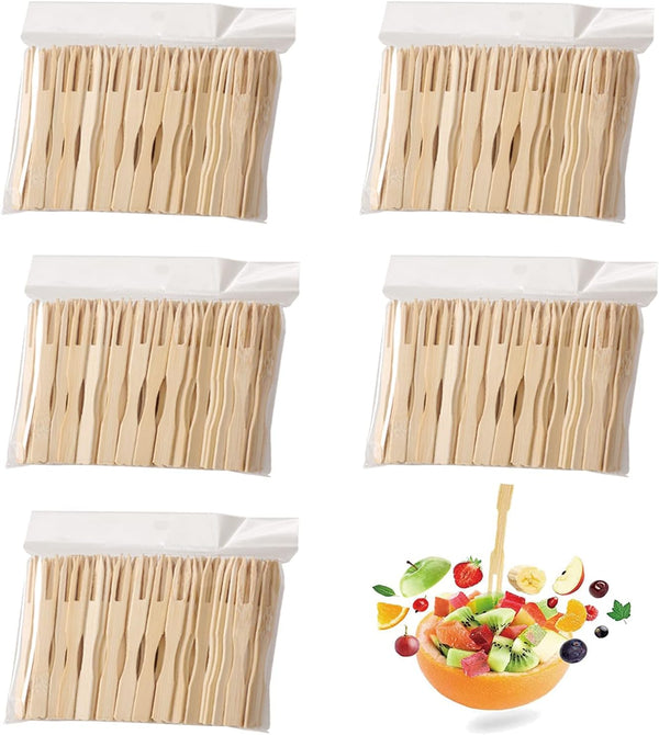 Bamboo Cocktail Forks, 500 Pcs Mini Food Picks for Appetizer, Fruit, Cheese, Natural Bamboo Wood