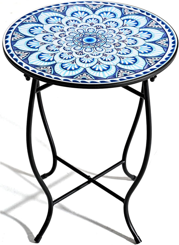 Aonagi Round Side Table, Indoor Outdoor Small Side Table, Weather Resistant Black Metal