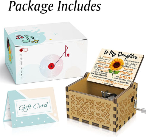 Sunflower Wooden Engraved Colorful Music Box, You are My Sunshine, Laser Wood Musical Box Gifts for Mom to Daughter