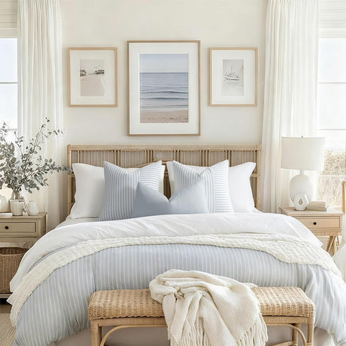 24x24, Set 2, YCOLL Farmhouse Pillow Covers Modern Accent Square Throw Pillow Covers of Light Blue and Beige Striped