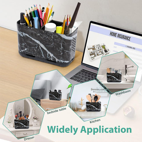 Boperzi Black Toothbrush Holder, Detachable Anti-slip Marble Organizer for Bathroom Countertop with Drainage Holes