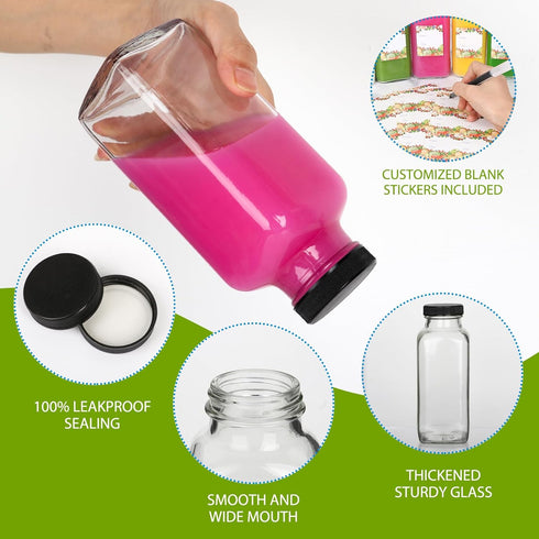 12 oz 12Pack, 360ml (12fl.oz, Set 12) Alotpower Glass Juice Bottles with Lids Square Reusable Drinking Bottles