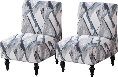 lihuitong Armless Chair Slipcover 2 Pieces Printed Armless Accent Chair Cover Stretch Spandex
