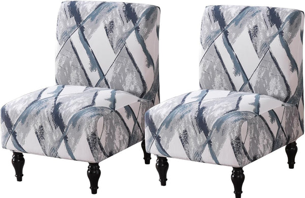 lihuitong Armless Chair Slipcover 2 Pieces Printed Armless Accent Chair Cover Stretch Spandex