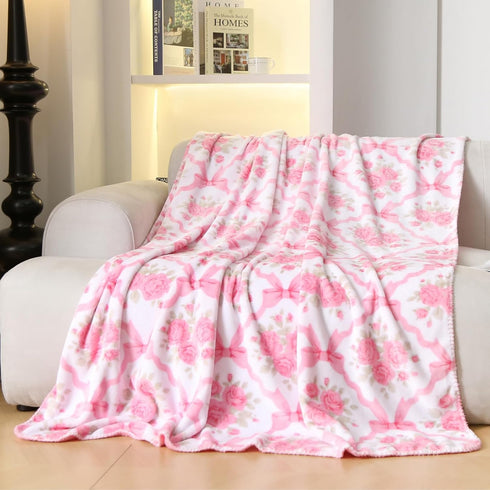 Bow Blanket Pink Bows Soft Throw Blanket Premium Printed Soft Fabric for