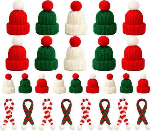 Bonviv 30 Pcs Mini Christmas Hats and Scarf Set Small Santa Hats for